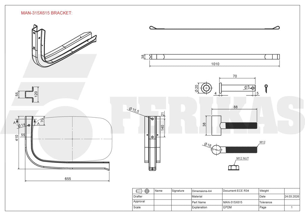 НОВЫЙ MAN держатель топливного бака / кронштейн 350x615