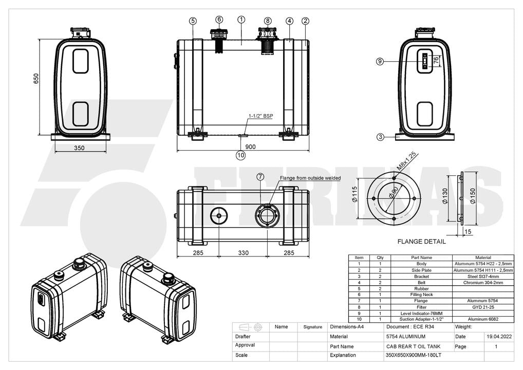 NEW Hydraulic tank 180L 650x350x900 rear mount
