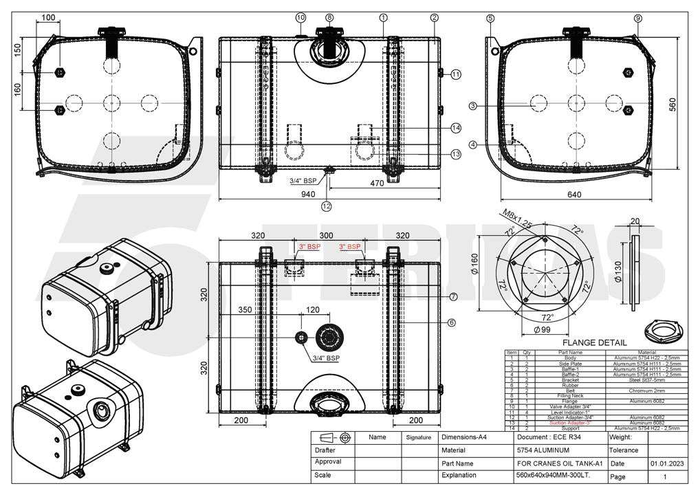 NEW Hydraulic tank 300L 560x640x940 angled filter