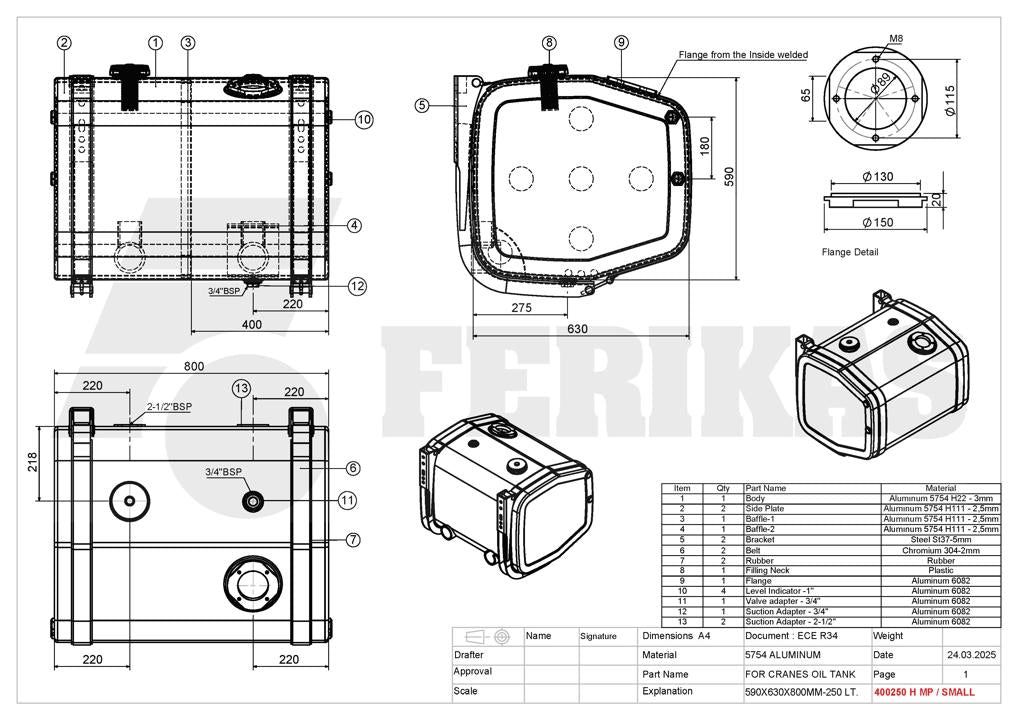 NEW Hydraulic tank 250L 590x630x800