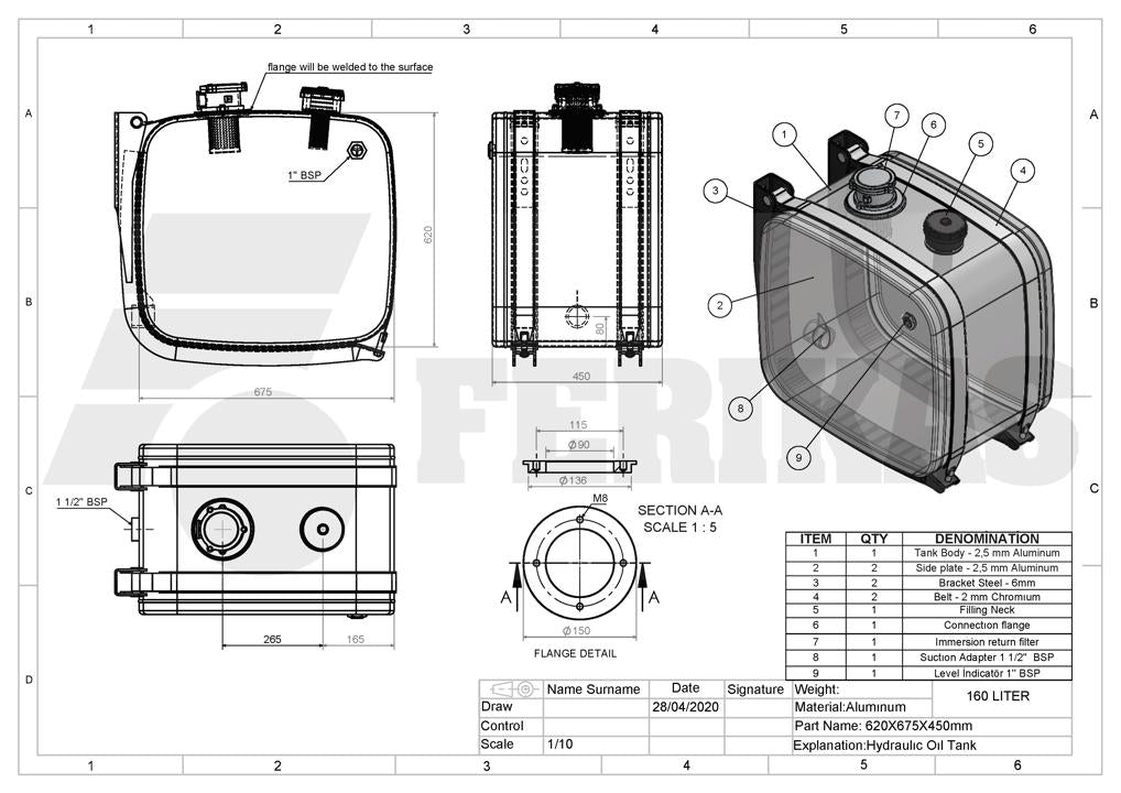 NEW Hydraulic tank 160L 620x675x450