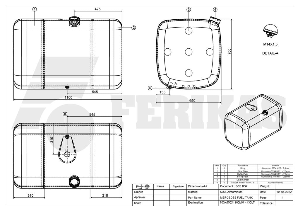 NEW Mercedes Benz 430L fuel tank 700x650x1100