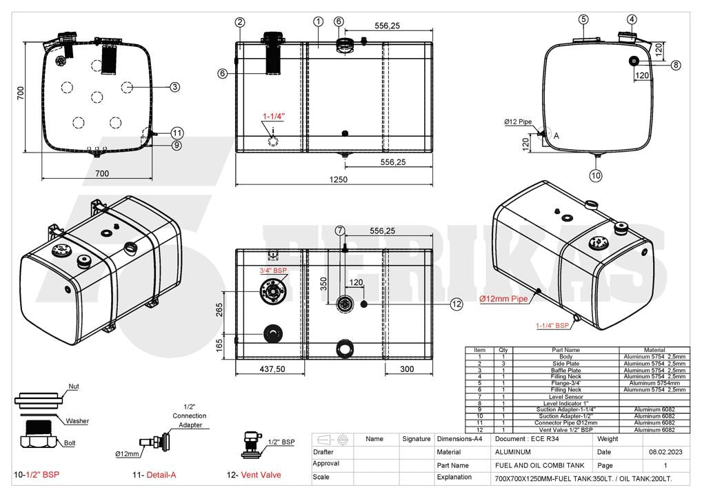 NEW combined 200L hydraulic / 350L fuel tank 700x700x1250