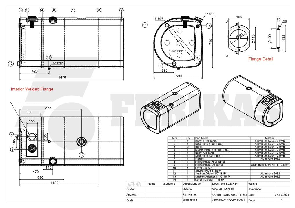 NEW combined Volvo / Renault 115L hydraulic / 485L fuel tank 710x690x1470