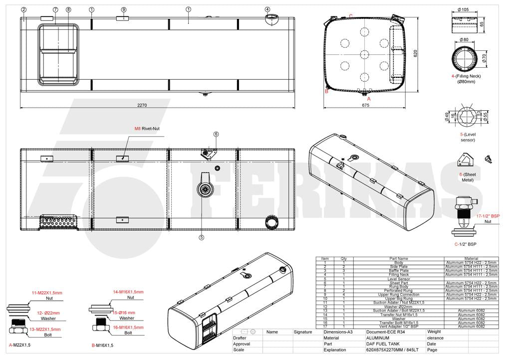 НОВЫЙ DAF 845L топливный бак 620x675x2270 со ступенями