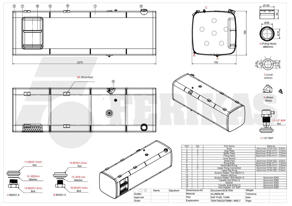 НОВЫЙ DAF 995L топливный бак 700x700x2270 с ступенями