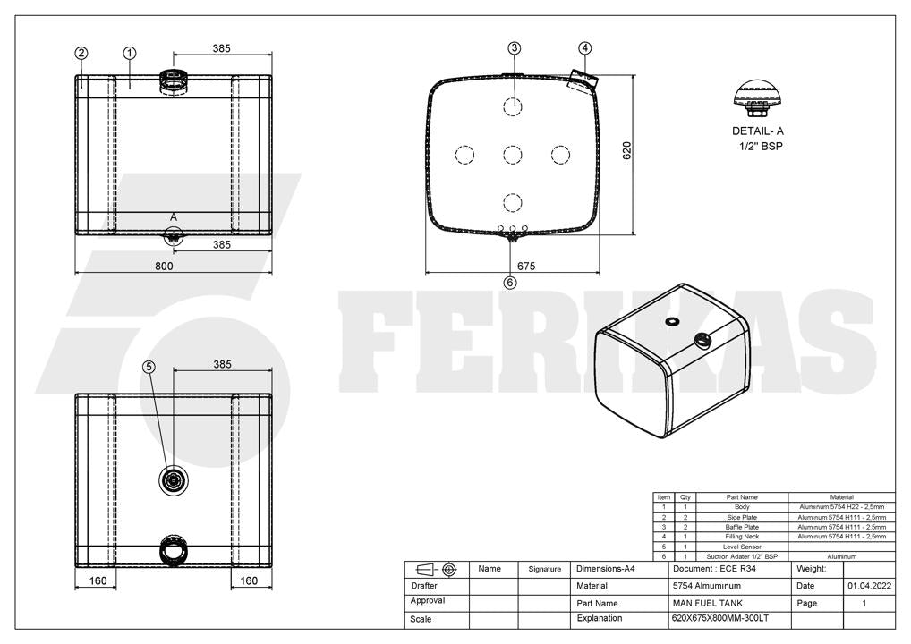 НОВЫЙ MAN топливный бак 300L 620x675x800