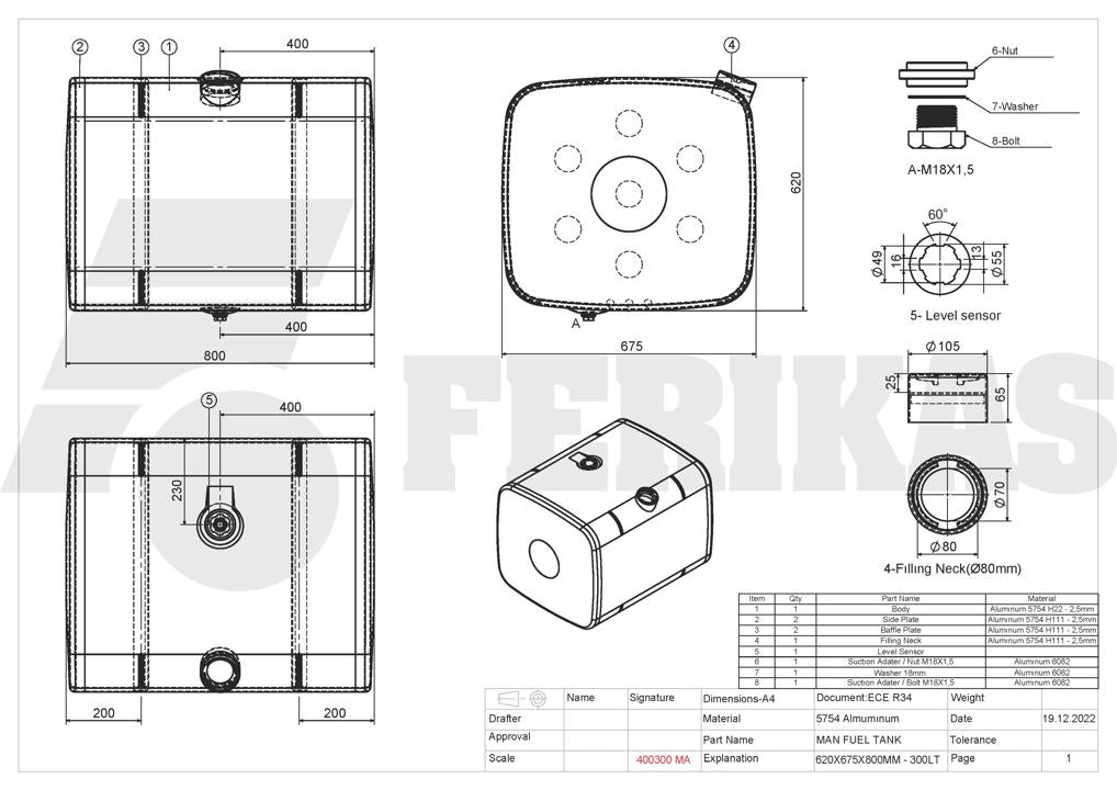NEW MAN fuel tank 300L 620x675x800