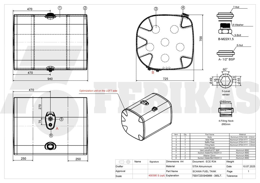 НОВЫЙ Scania 395L топливный бак 700x725x940 с креплением оптимизатора
