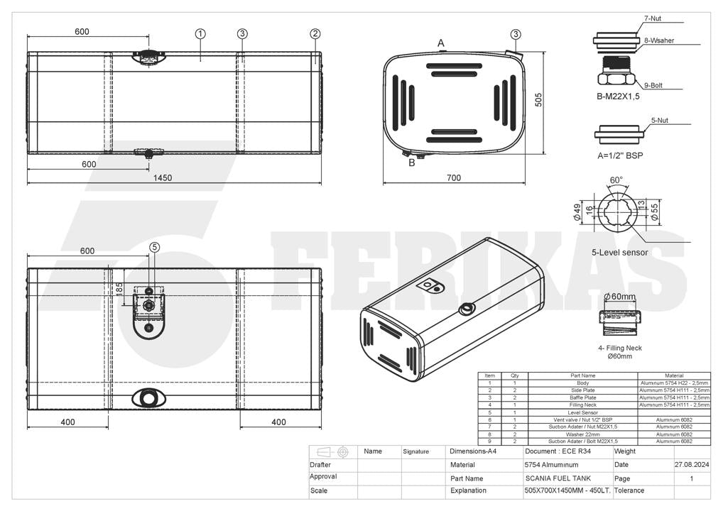 НОВЫЙ Scania 450L топливный бак 505x700x1450