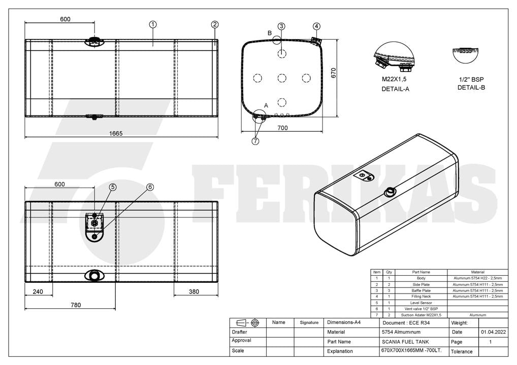 НОВЫЙ Scania 700L топливный бак 670x700x1665