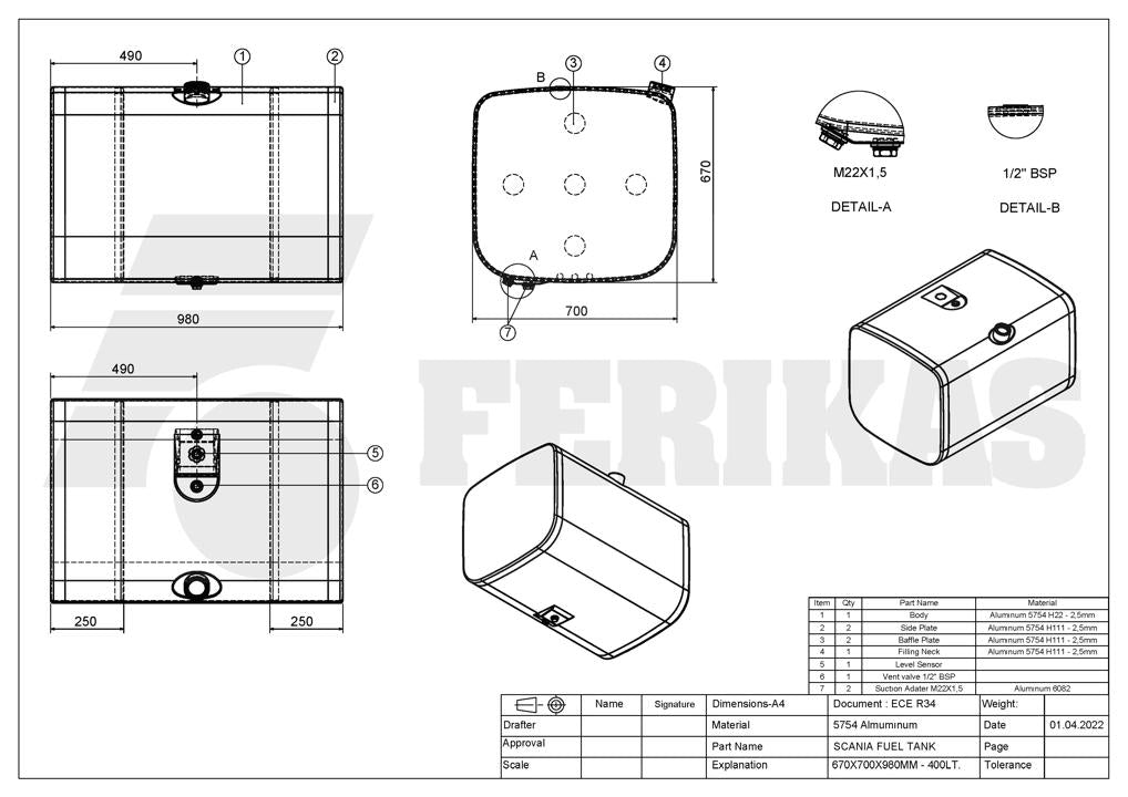 НОВЫЙ Scania 400L топливный бак 670x700x980