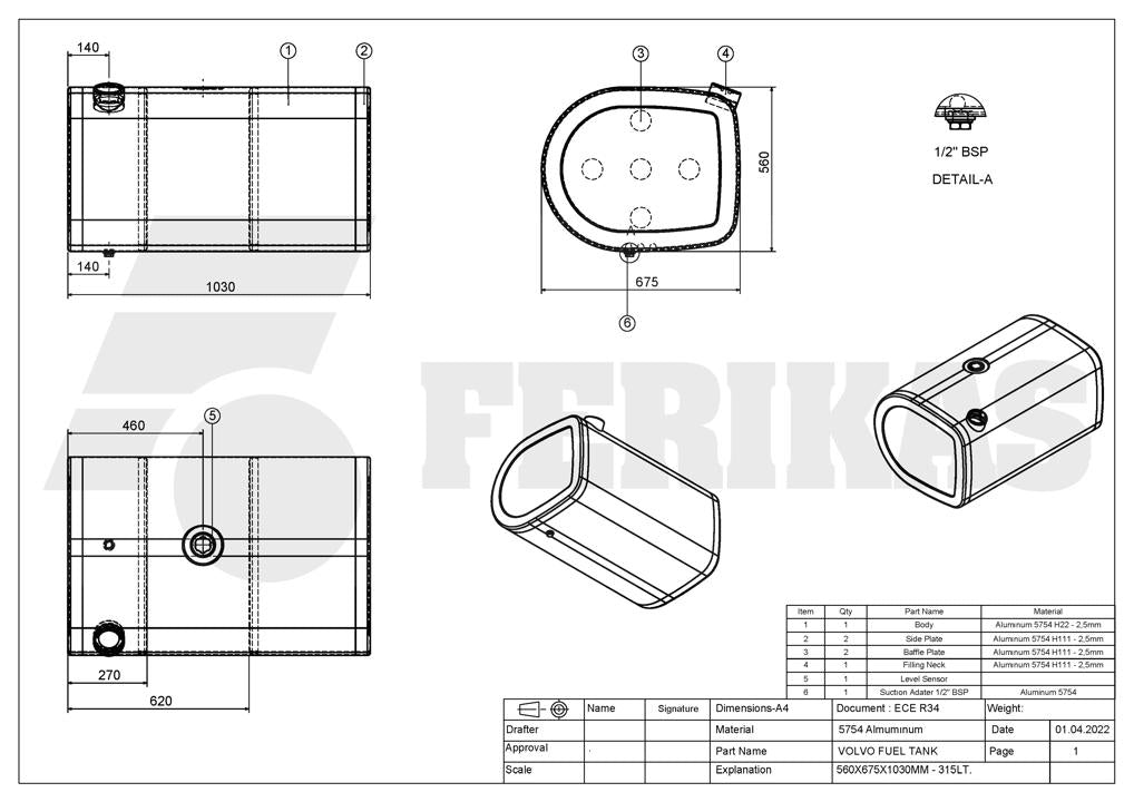 НОВЫЙ Volvo / Renault 315L топливный бак 560x675x1030