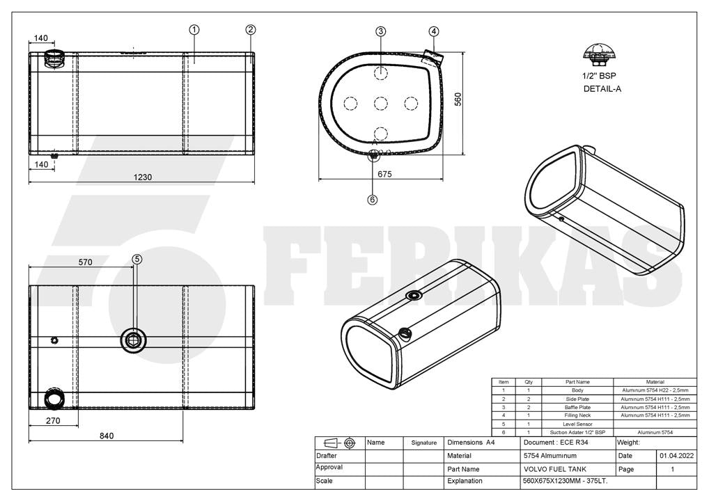НОВЫЙ Volvo / Renault 375L топливный бак 560x675x1230