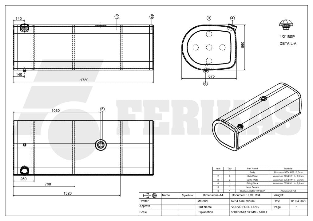 НОВЫЙ Volvo / Renault 540L топливный бак 560x675x1730