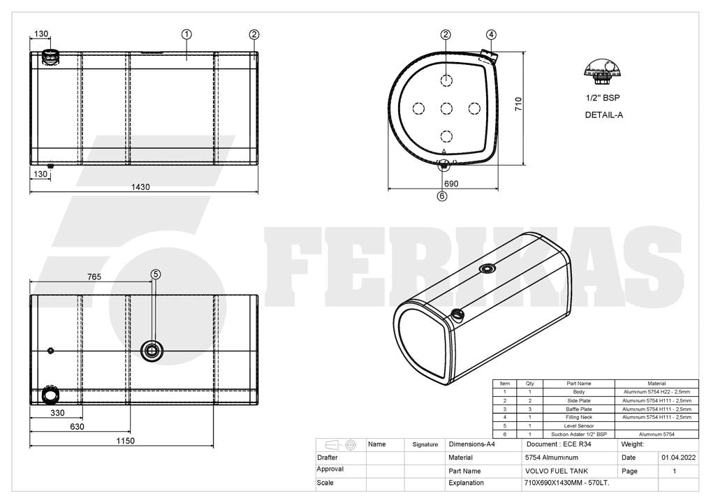 НОВЫЙ Volvo / Renault 570L топливный бак 710x690x1430