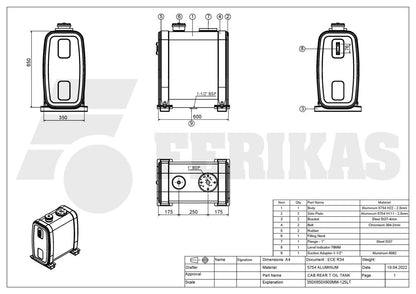 НОВЫЙ Гидравлический бак 125L 650x350x600 заднее крепление с фланцем