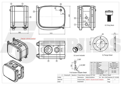 НОВЫЙ Гидравлический бак 65L 420x510x350 с двойным адаптером