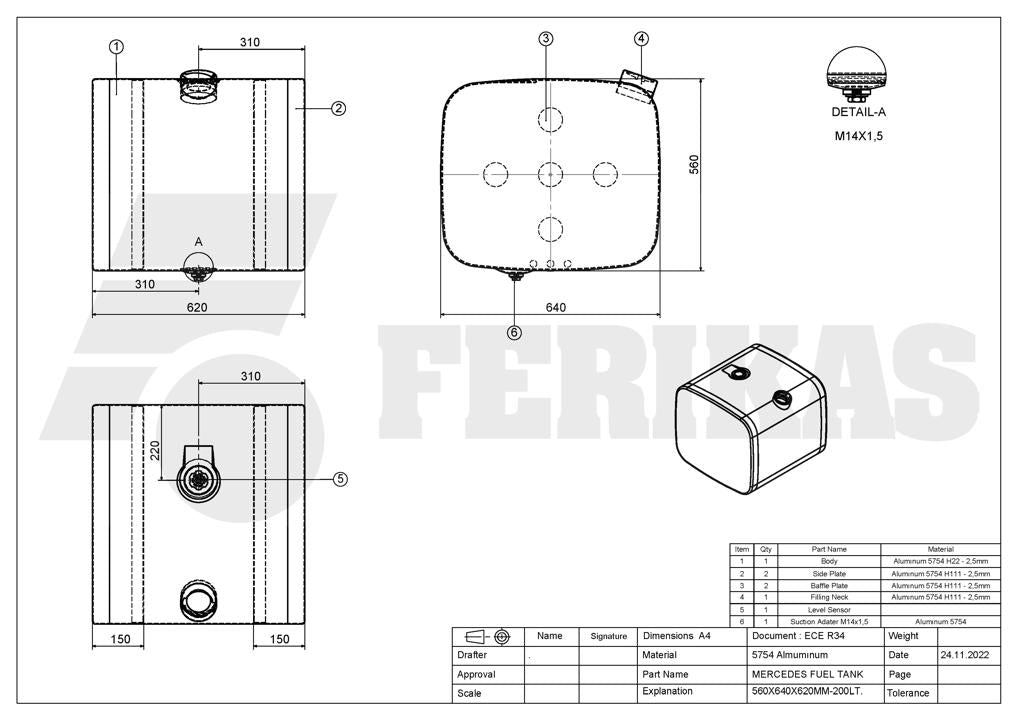 NEW Mercedes Benz 200L fuel tank 560x640x620