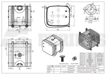 NEW hydraulic tank 200L 560x640x630 angled filter