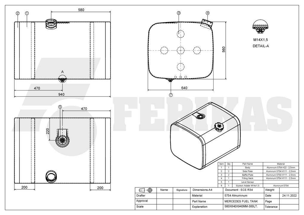 New Mercedes Benz 300L fuel tank 560x640x940
