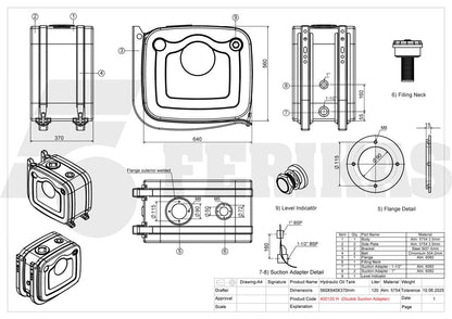 НОВЫЙ Гидравлический бак 120L 560x640x370 с двойным адаптером
