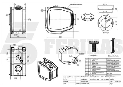 НОВЫЙ Гидравлический бак 100L 590x630x376