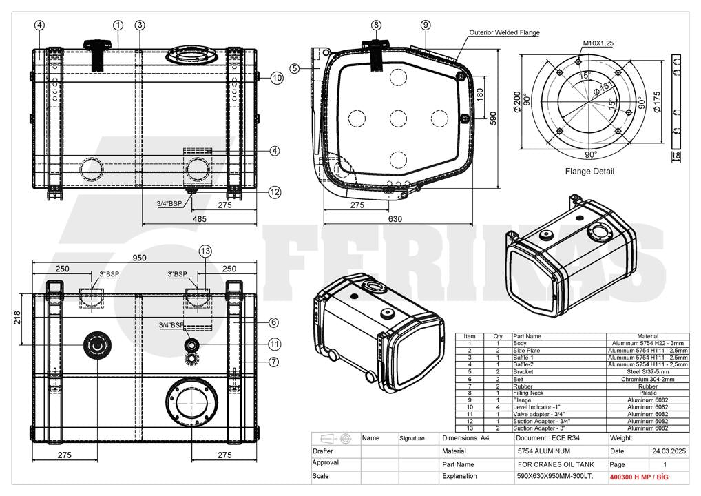 NEW Hydraulic tank 300L 590x630x950
