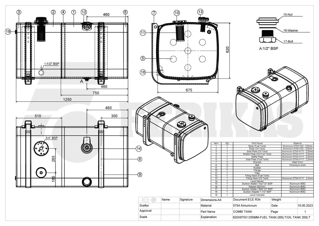 NEW combined 200L hydraulic / 285L fuel tank 620x675x1250