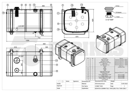 NEW combined 200L hydraulic / 285L fuel tank 620x675x1250
