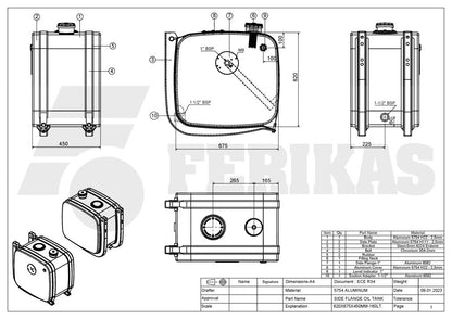 НОВЫЙ Гидравлический бак с боковым фланцем 160L 620x675x450