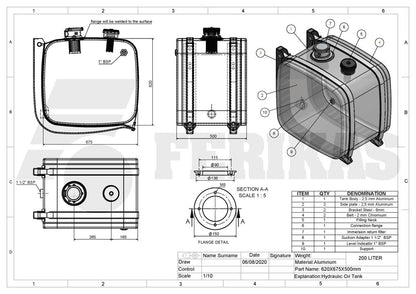 NEW Hydraulic tank 200L 620x675x500