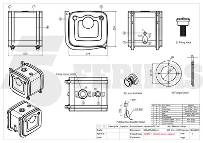 NEW Hydraulic tank 230L 620x675x600 with double adapter