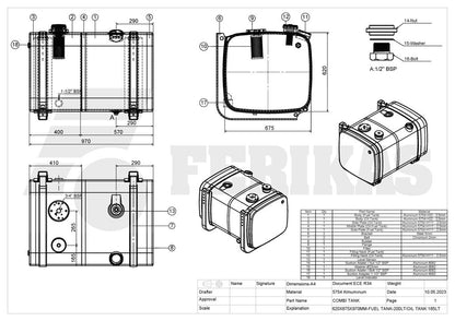 NAUJAS kombinuotas 165L hidraulinis / 200L kuro bakas 620x675x970