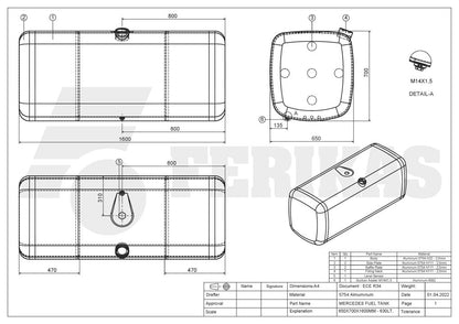 НОВЫЙ Mercedes Benz 630L топливный бак 700x650x1600