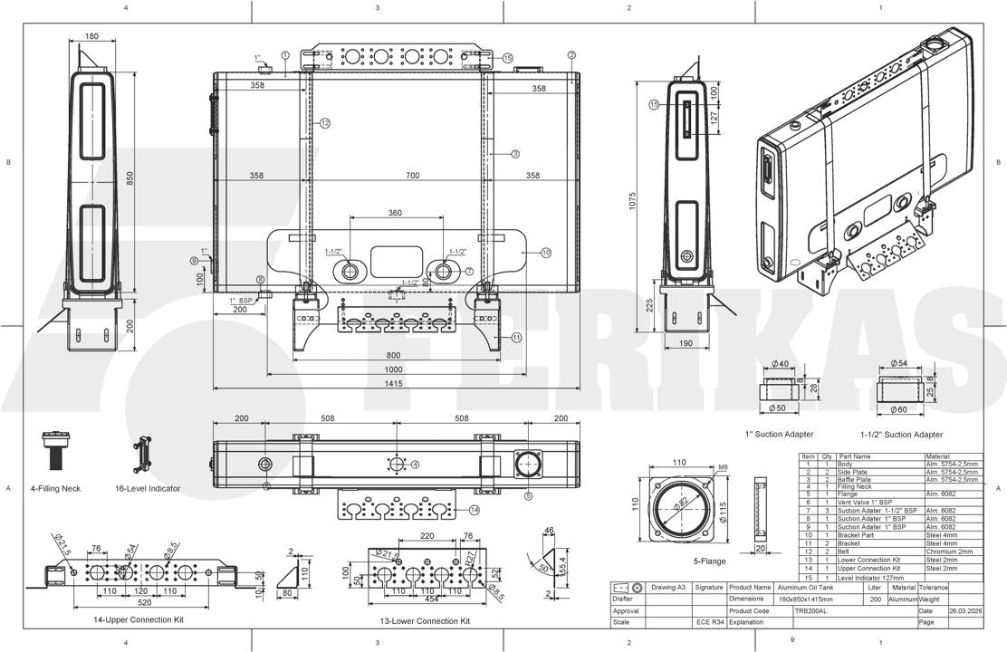 NEW 200L hydraulic tank 850x180x1415 rear-mounted behind cab