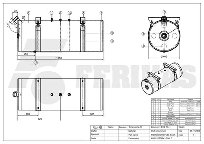НОВЫЙ 200L топливный бак для холодильной установки 460x1250
