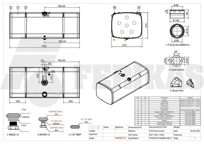 НОВЫЙ DAF топливный бак 525L 575x675x1525