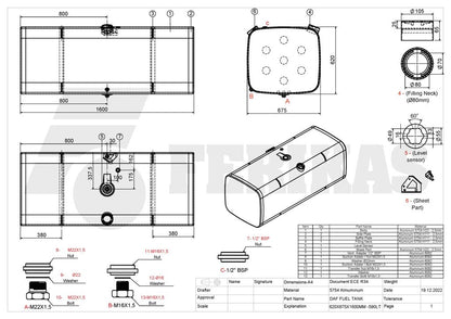 НОВЫЙ DAF топливный бак 590L 620x675x1600