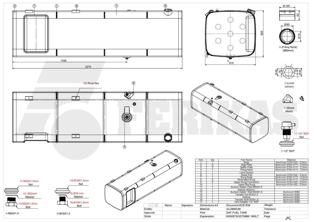 НОВЫЙ DAF 845L топливный бак 620x675x2270