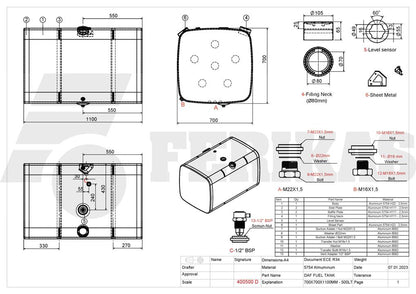 НОВЫЙ DAF топливный бак 500L 700x700x1100