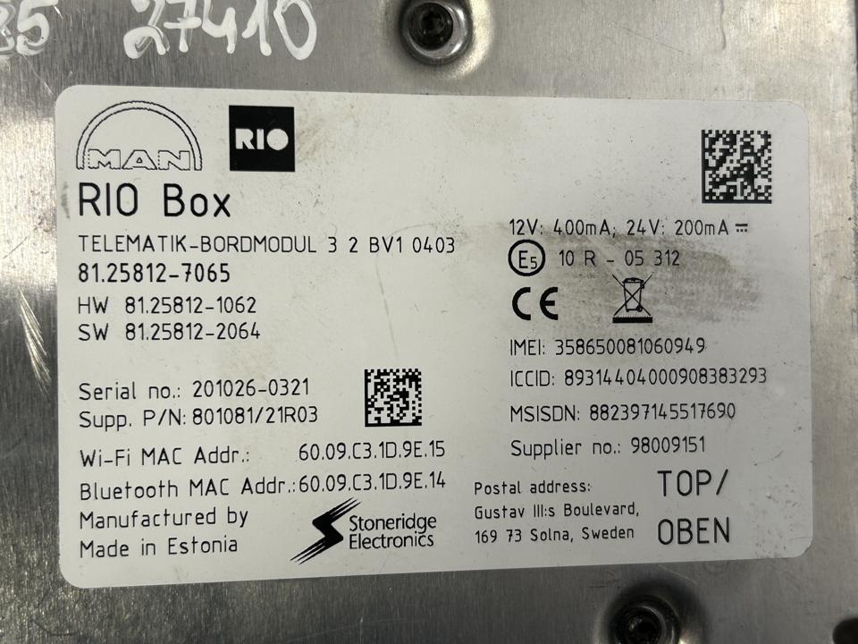 Control unit 81276076031 RIO Box MAN Trucks TGX II 2021