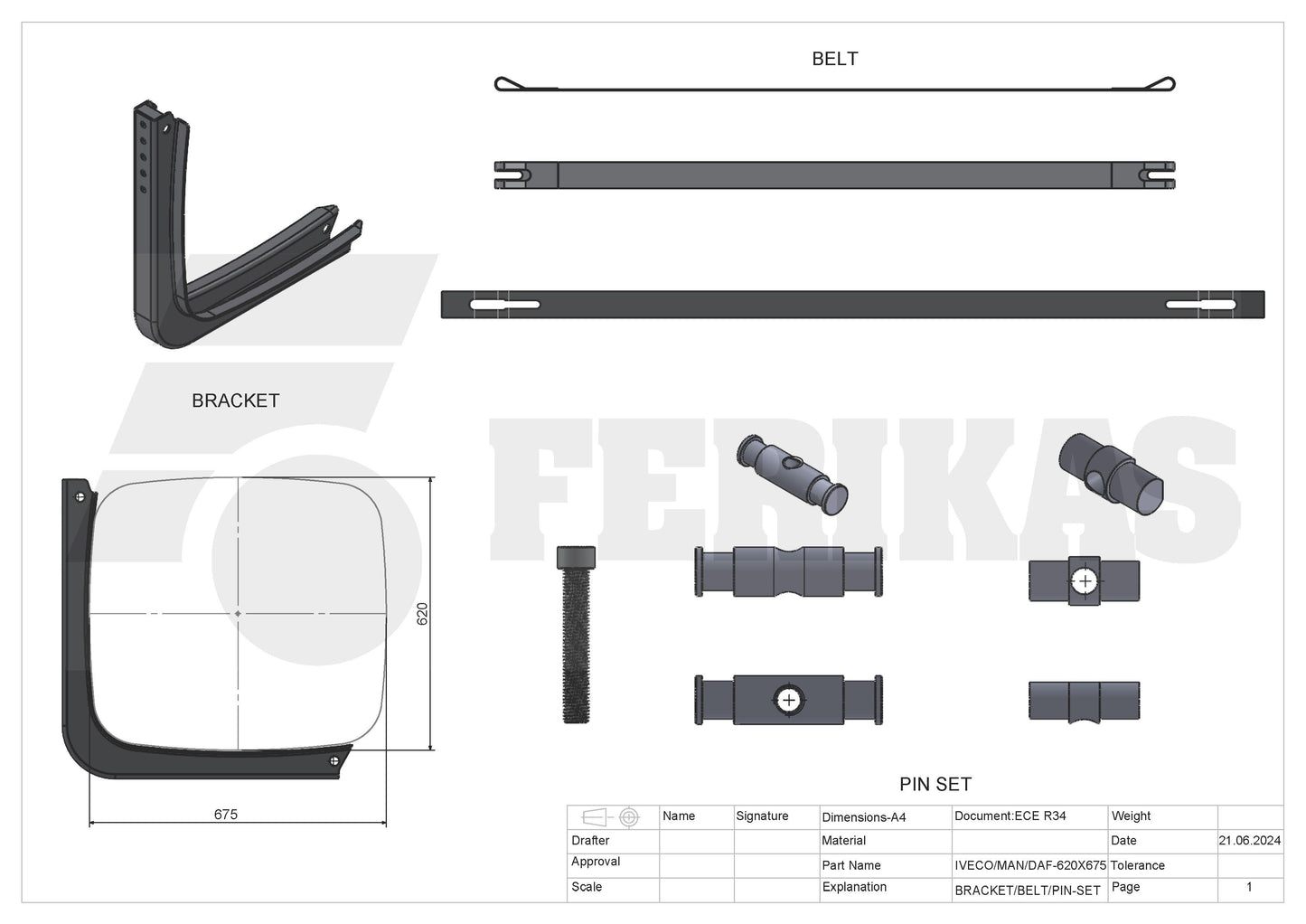 MAN / DAF / IVECO kuro bako laikiklis, kronšteinas 620x675