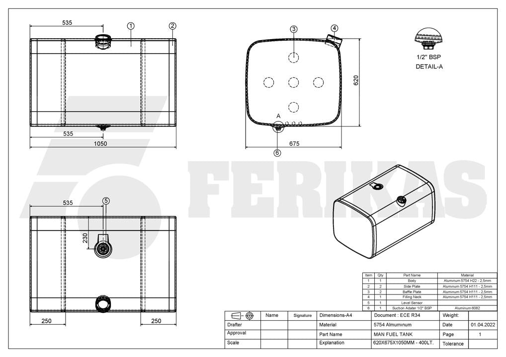 НОВЫЙ MAN 400L Топливный бак 620x675x1050