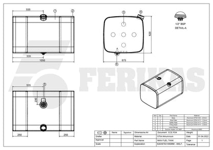 НОВЫЙ MAN 400L Топливный бак 620x675x1050