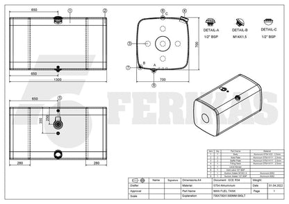 НОВЫЙ MAN 580L Топливный бак 700x700x1300