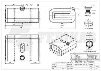 НОВЫЙ MAN топливный бак 150L 350x615x800