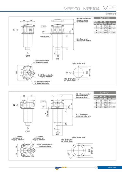 Hydraulic filter MPF1003AG10P25NBP01 G 1-1/4" (5/4")