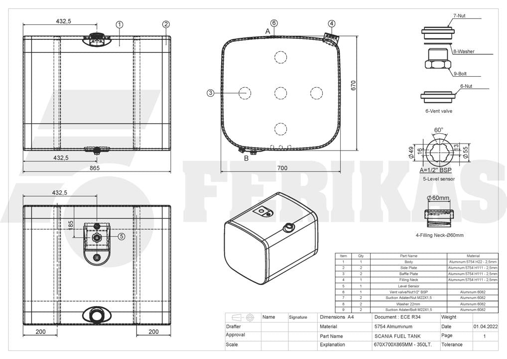 НОВЫЙ Scania 350L топливный бак 670x700x865