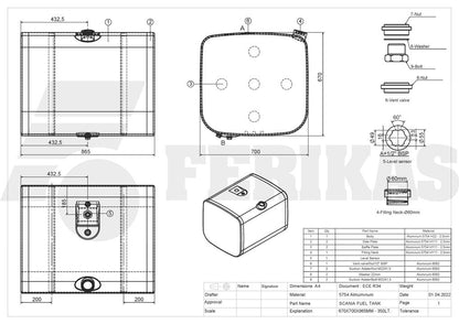 НОВЫЙ Scania 350L топливный бак 670x700x865